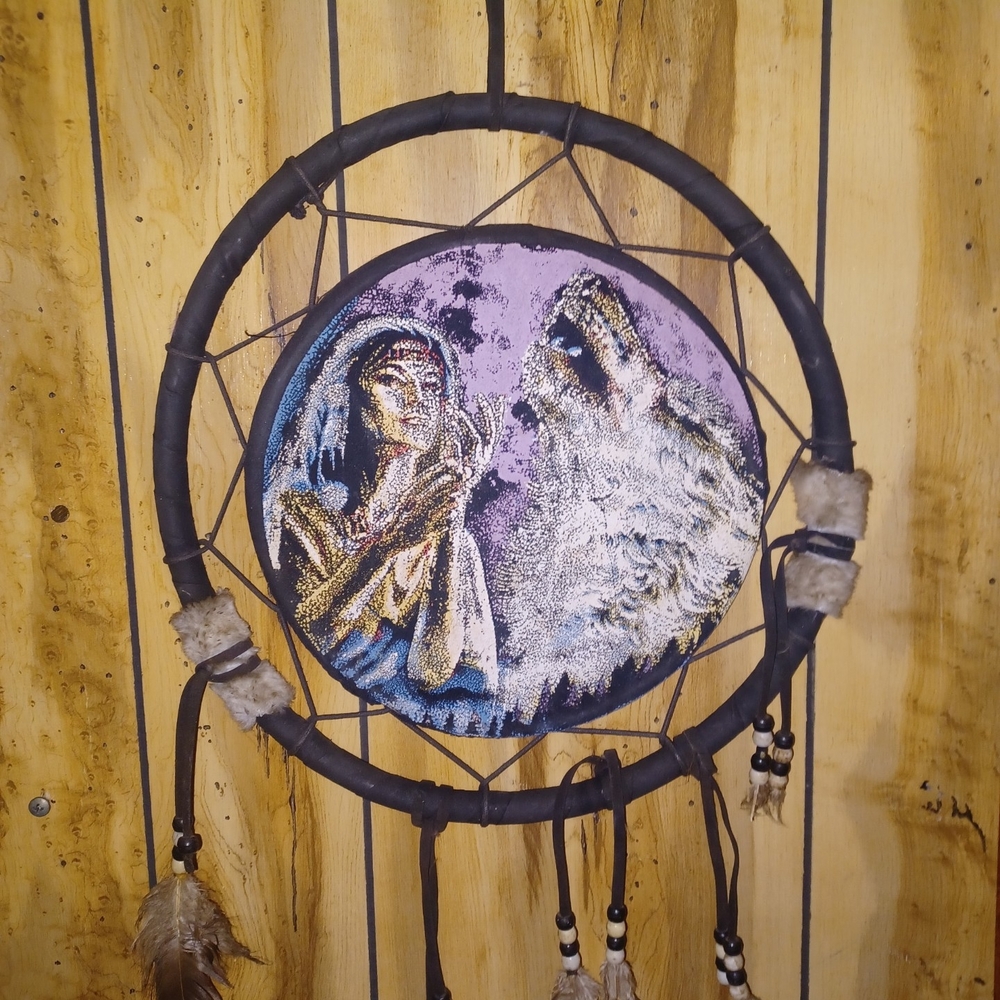Native American Dreamcatcher with Wolf Design